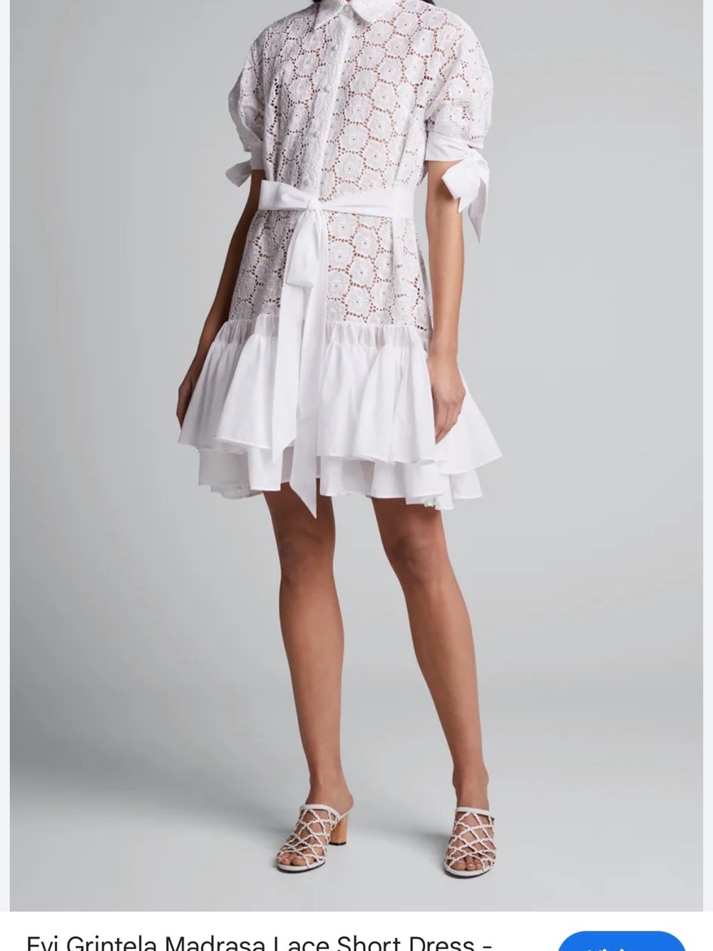 Evi grintela White Madras Lace Mini Dress with Tie Waist USA xs fit small
